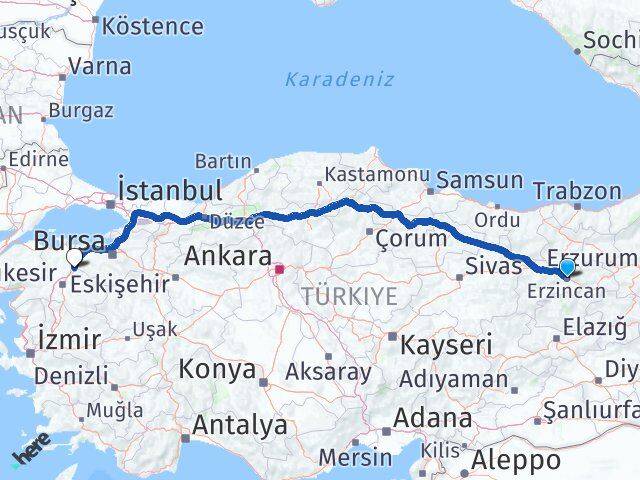 Erzincan Susurluk Balıkesir Arası Kaç Km - Yol Haritası