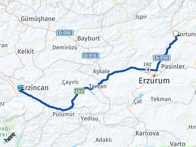 Erzincan Tortum Erzurum Arası Kaç Km - Yol Haritası