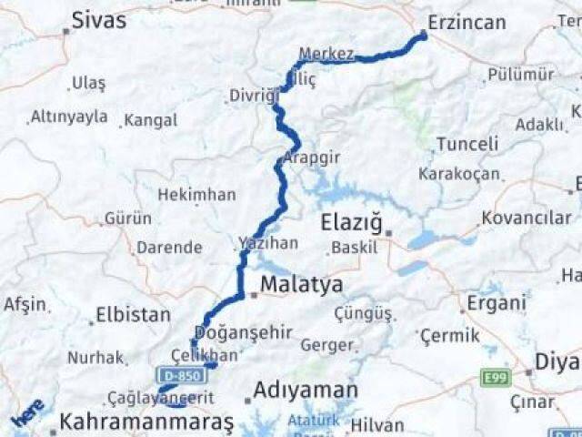 Erzincan Tut Adıyaman Arası Kaç Km - Yol Haritası
