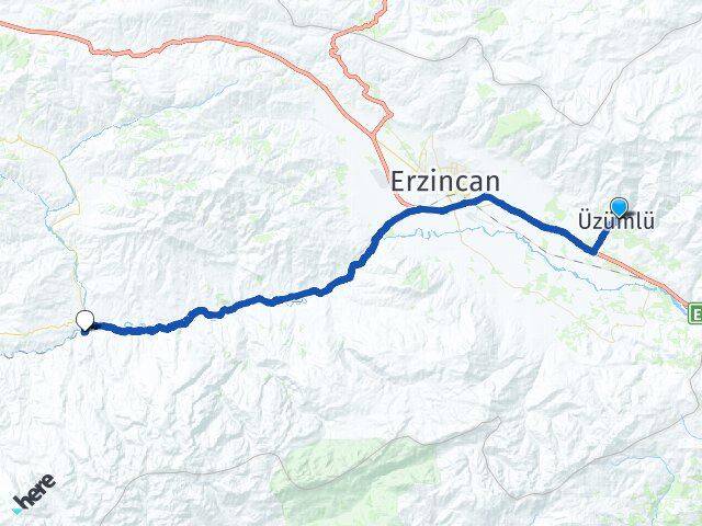 Erzincan Üzümlü Kemah Arası Kaç Km - Yol Haritası