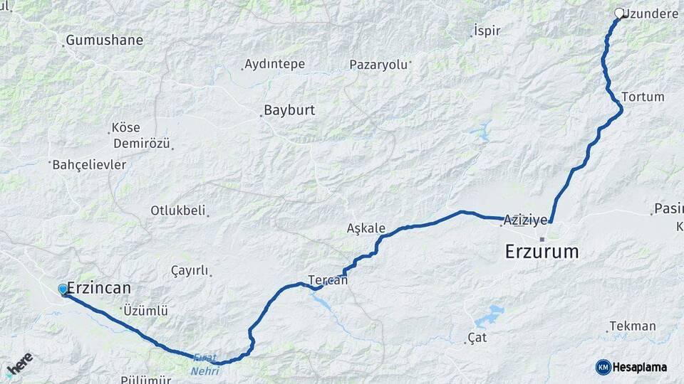 Erzincan Uzundere Erzurum Arası Kaç Km - Yol Haritası