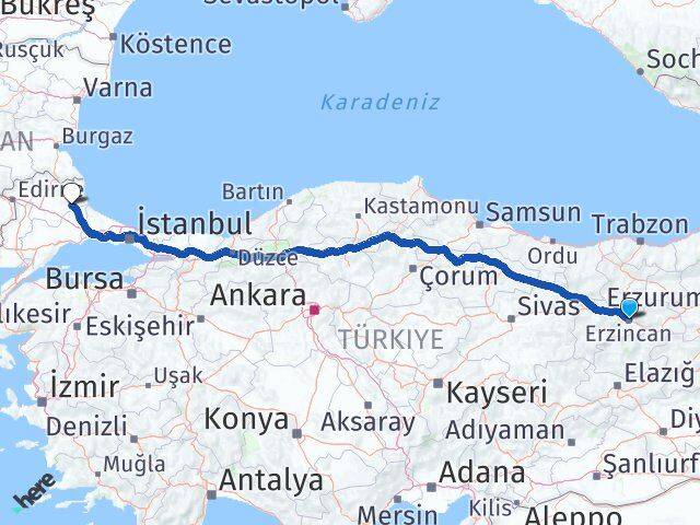 Erzincan Vize Kırklareli Arası Kaç Km - Yol Haritası