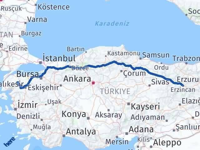 Erzincan Yenice Çanakkale Arası Kaç Km - Yol Haritası