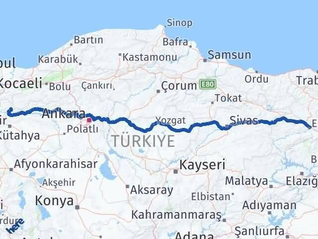 Erzincan Yenipazar Bilecik Arası Kaç Km - Yol Haritası