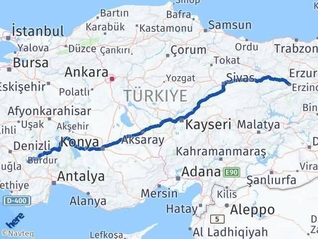 Erzincan Yeşilova Burdur Arası Kaç Km - Yol Haritası