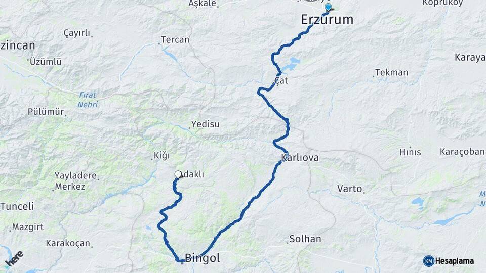 Erzurum Adaklı Bingöl Arası Kaç Km - Yol Haritası
