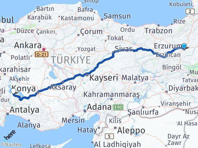 Erzurum Aksu Isparta Arası Kaç Km - Yol Haritası