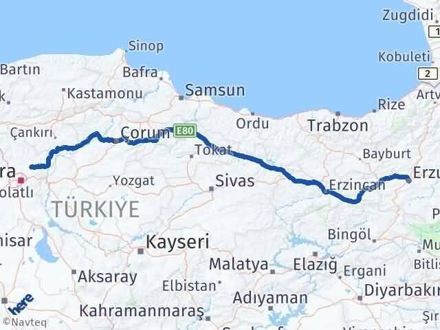Erzurum Akyurt Ankara Arası Kaç Km - Yol Haritası