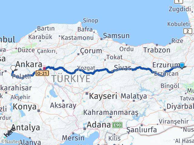 Erzurum Alpu Eskişehir Arası Kaç Km - Yol Haritası