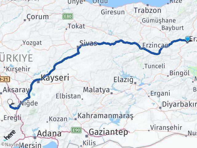 Erzurum Altunhisar Niğde Arası Kaç Km - Yol Haritası