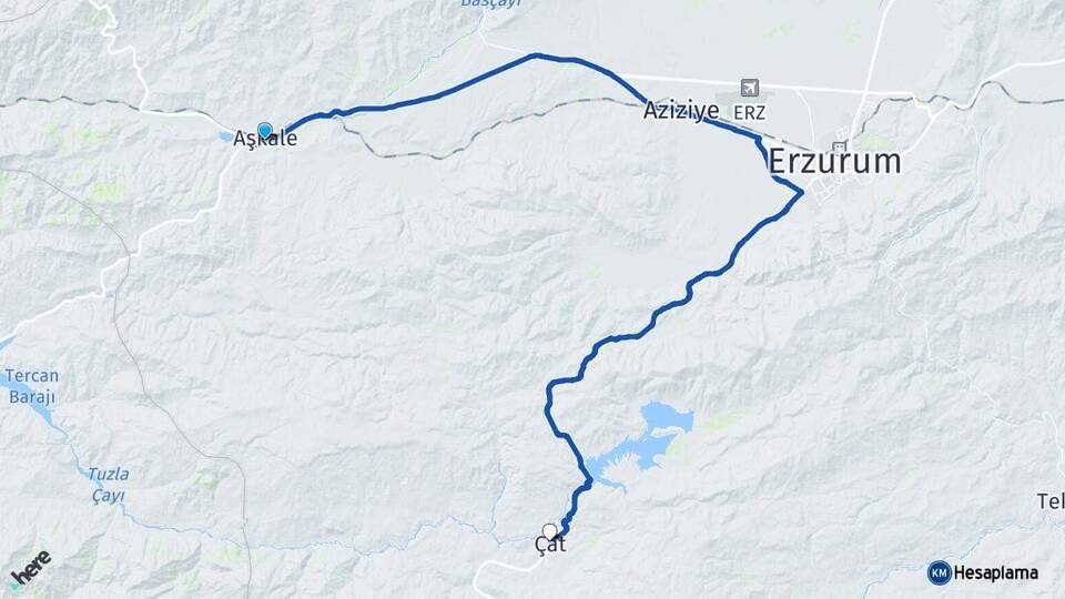 Erzurum Aşkale Çat Arası Kaç Km - Yol Haritası