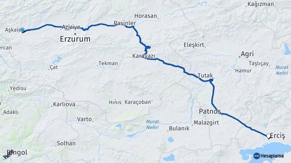 Erzurum Aşkale Erciş Van Arası Kaç Km - Yol Haritası