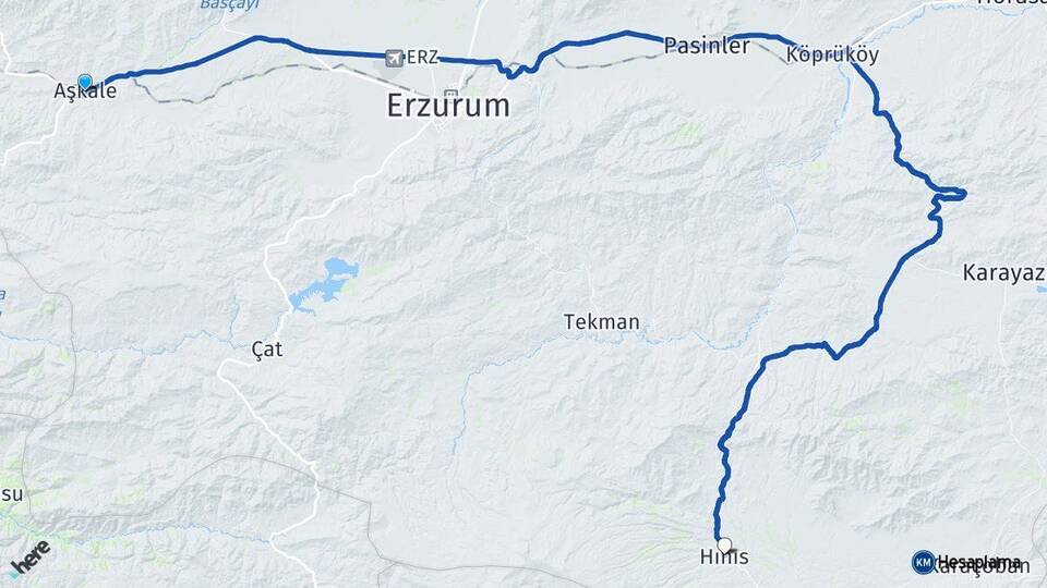 Erzurum Aşkale Hınıs Arası Kaç Km - Yol Haritası