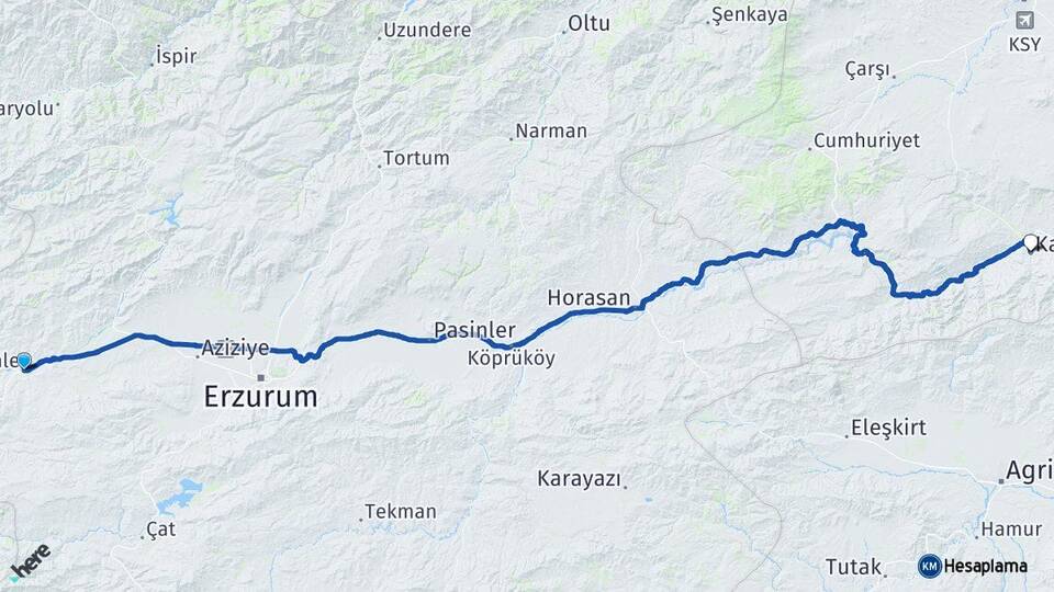 Erzurum Aşkale Kağızman Kars Arası Kaç Km - Yol Haritası