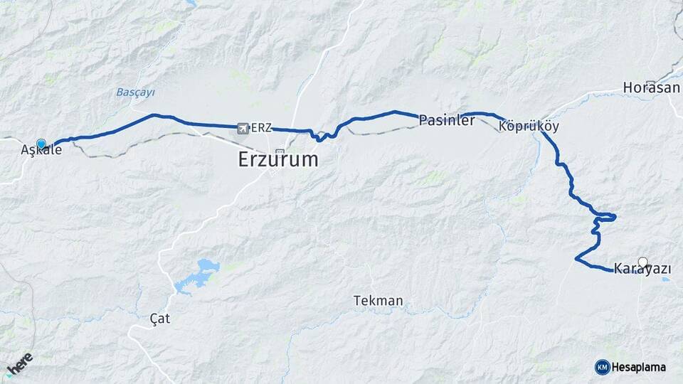 Erzurum Aşkale Karayazı Arası Kaç Km - Yol Haritası