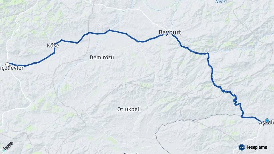 Erzurum Aşkale Kelkit Gümüşhane Arası Kaç Km - Yol Haritası