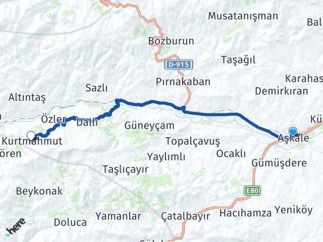 Erzurum Aşkale Kurtmahmut Aşkale Arası Kaç Km - Yol Haritası