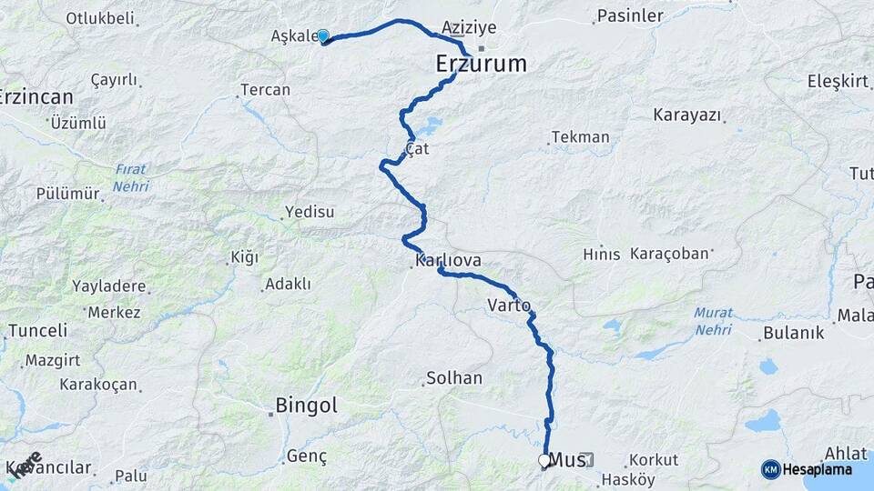 Erzurum Aşkale Muş Arası Kaç Km - Yol Haritası