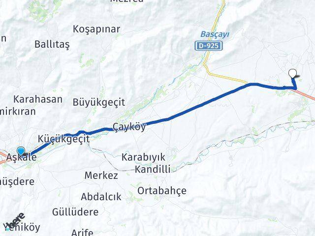 Erzurum Aşkale Paşayurdu Aziziye Arası Kaç Km - Yol Haritası