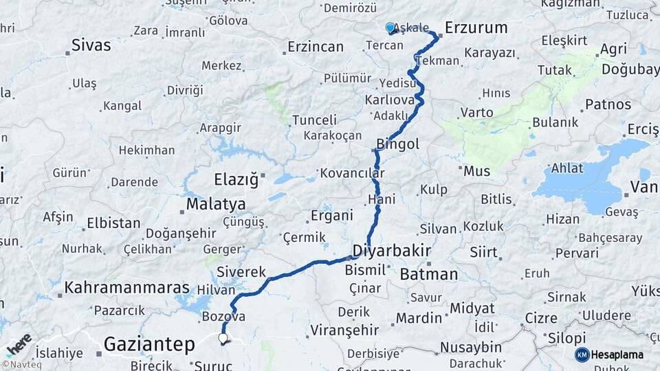 Erzurum Aşkale Şanlıurfa Arası Kaç Km - Yol Haritası