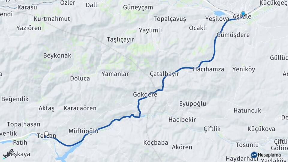 Erzurum Aşkale Tercan Erzincan Arası Kaç Km - Yol Haritası