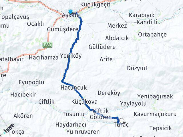 Erzurum Aşkale Turaç Aşkale Arası Kaç Km - Yol Haritası