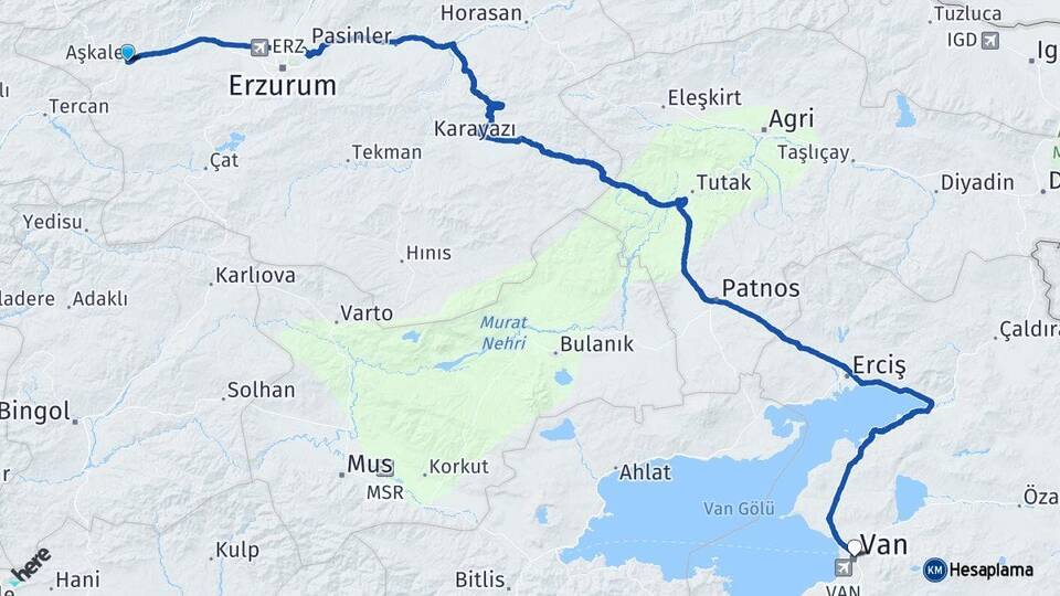 Erzurum Aşkale Van Arası Kaç Km - Yol Haritası