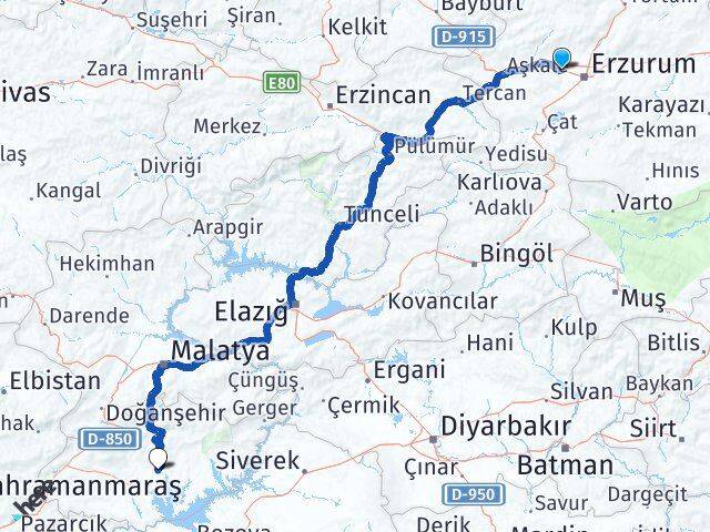 Erzurum Aziziye Adıyaman Arası Kaç Km - Yol Haritası