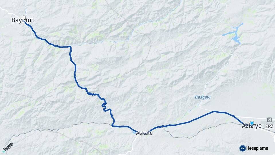 Erzurum Aziziye Bayburt Arası Kaç Km - Yol Haritası
