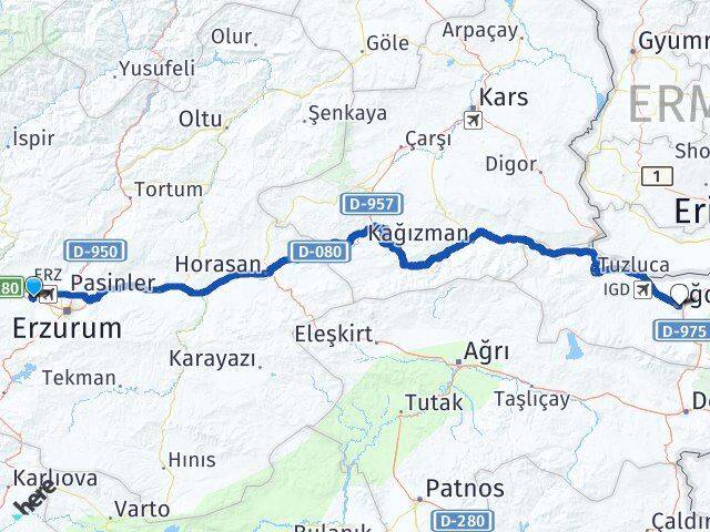 Erzurum Aziziye Iğdır Arası Kaç Km - Yol Haritası