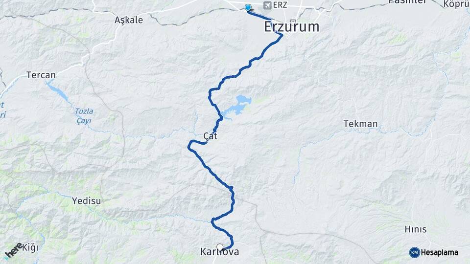 Erzurum Aziziye Karlıova Bingöl Arası Kaç Km - Yol Haritası