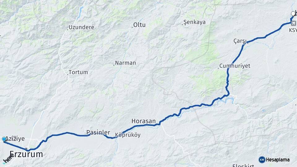 Erzurum Aziziye Kars Arası Kaç Km - Yol Haritası