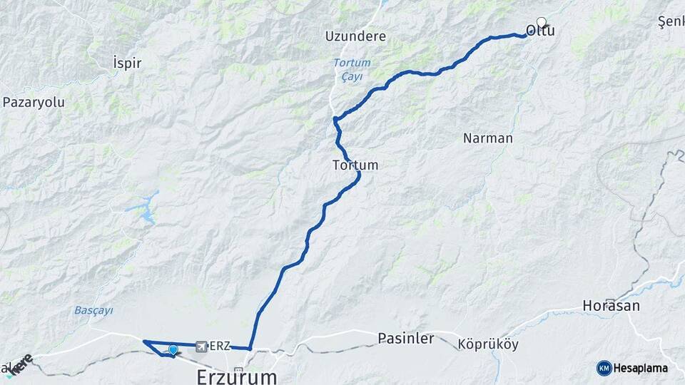 Erzurum Aziziye Oltu Arası Kaç Km - Yol Haritası