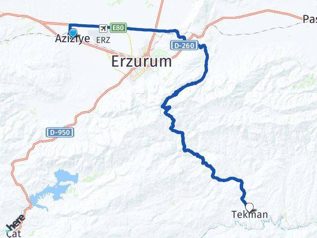 Erzurum Aziziye Tekman Arası Kaç Km - Yol Haritası