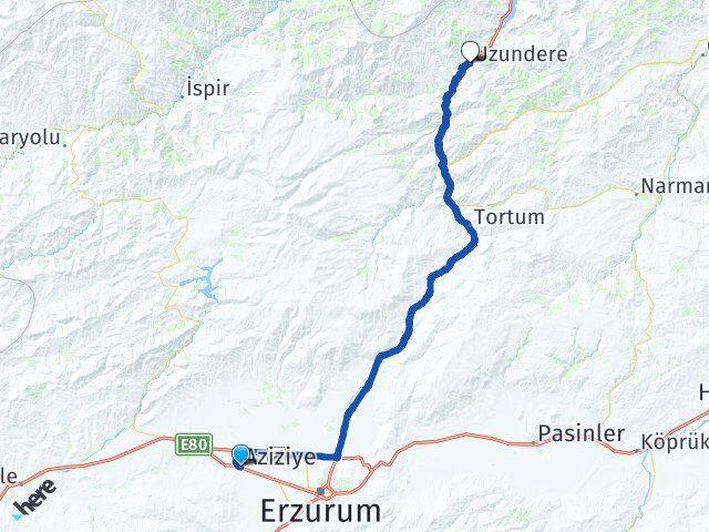 Erzurum Aziziye Uzundere Arası Kaç Km - Yol Haritası