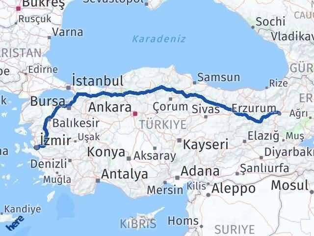 Erzurum Balçova İzmir Arası Kaç Km - Yol Haritası