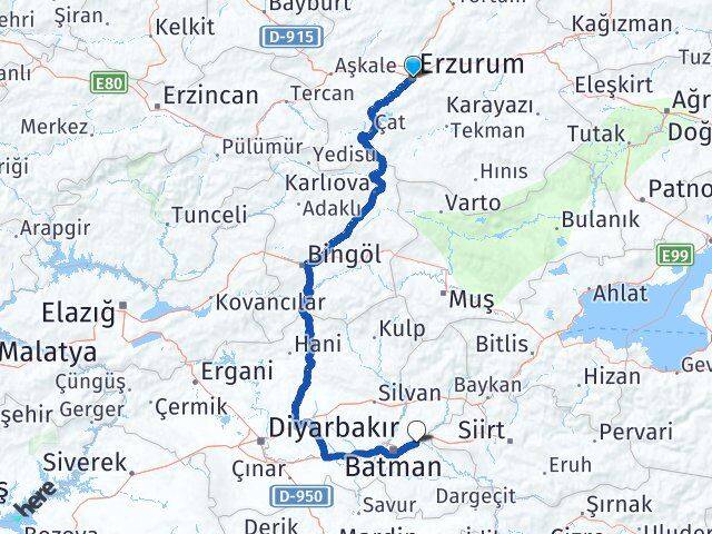 Erzurum Beşiri Batman Arası Kaç Km - Yol Haritası