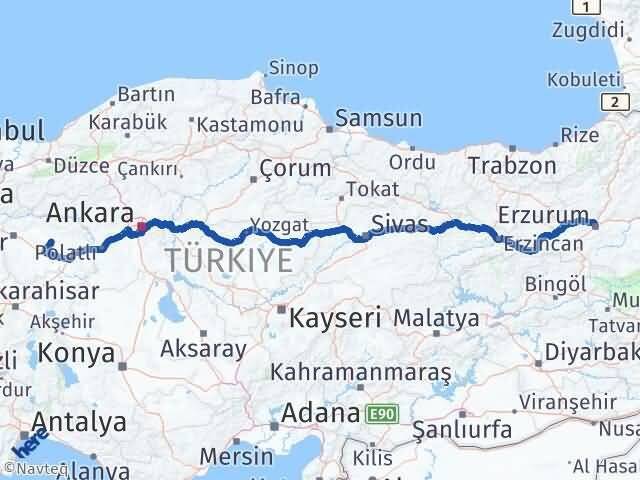 Erzurum Beylikova Eskişehir Arası Kaç Km - Yol Haritası