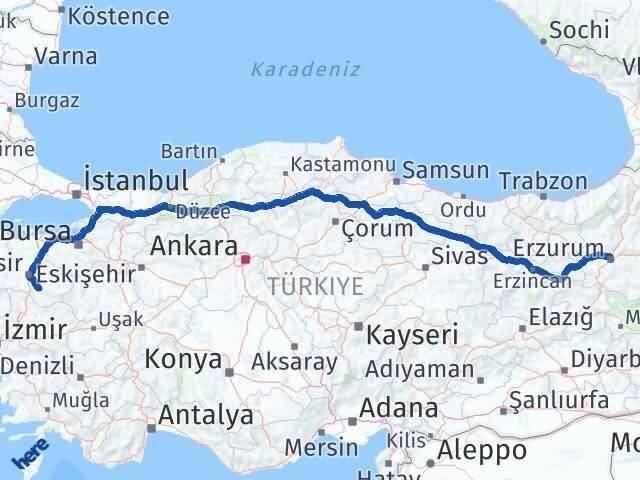 Erzurum Bigadiç Balıkesir Arası Kaç Km - Yol Haritası