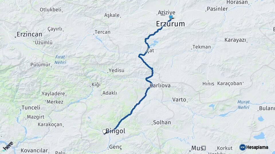 Erzurum Bingöl Arası Kaç Km - Yol Haritası
