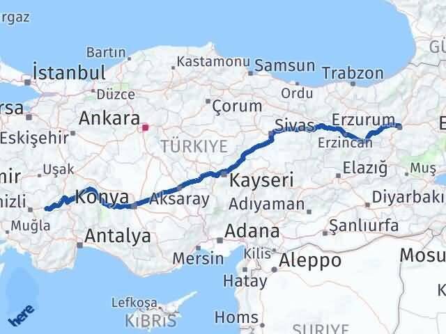 Erzurum Bozkurt Denizli Arası Kaç Km - Yol Haritası