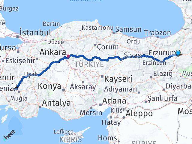 Erzurum Buharkent Aydın Arası Kaç Km - Yol Haritası