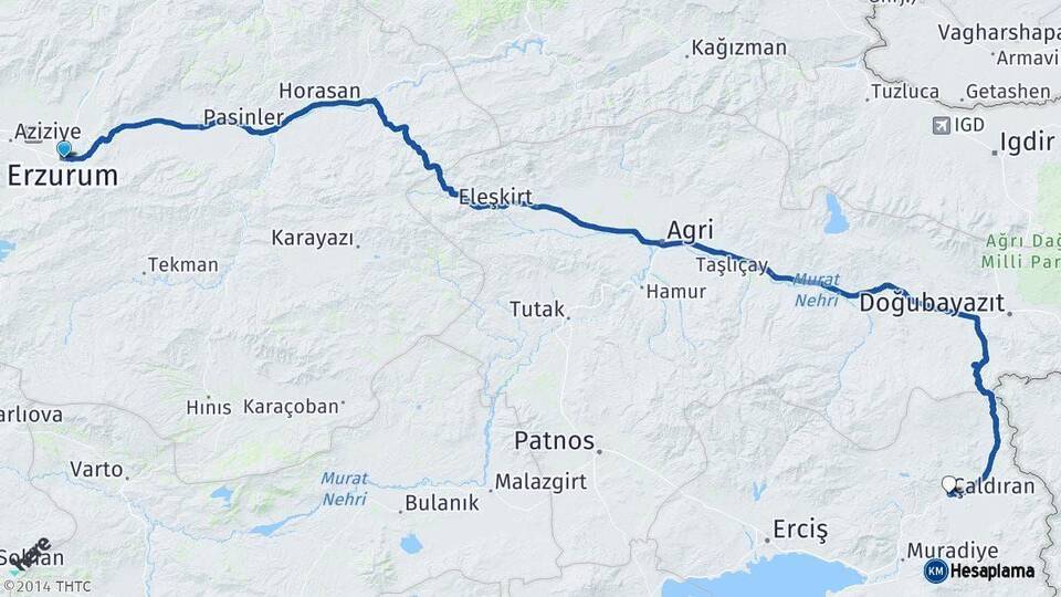 Erzurum Çaldıran Van Arası Kaç Km - Yol Haritası