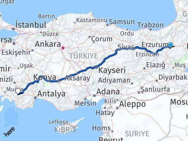 Erzurum Çameli Denizli Arası Kaç Km - Yol Haritası
