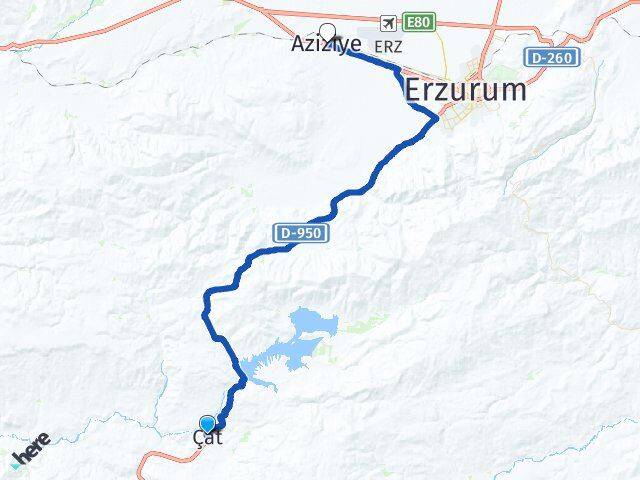 Erzurum Çat Aziziye Arası Kaç Km - Yol Haritası