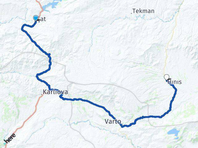Erzurum Çat Hınıs Arası Kaç Km - Yol Haritası