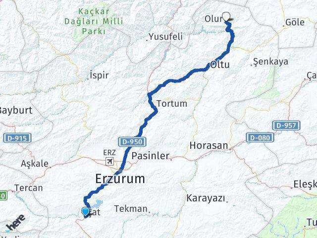 Erzurum Çat Olur Arası Kaç Km - Yol Haritası