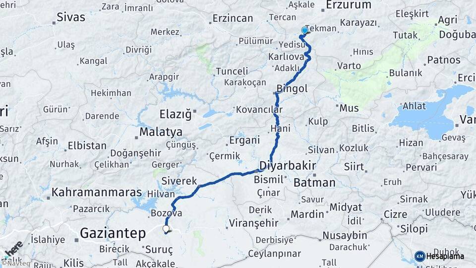 Erzurum Çat Şanlıurfa Arası Kaç Km - Yol Haritası