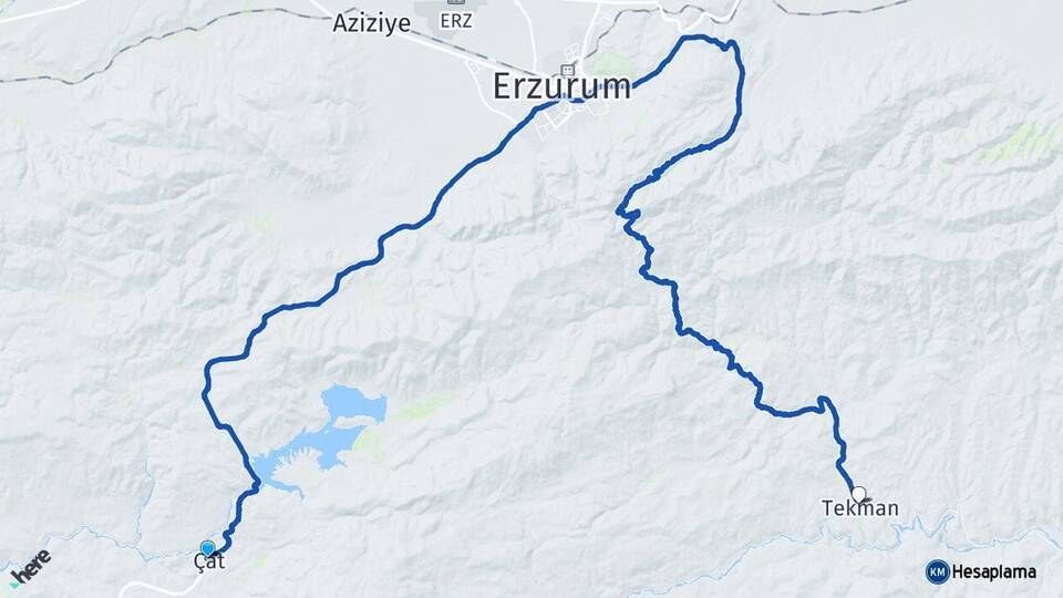 Erzurum Çat Tekman Arası Kaç Km - Yol Haritası