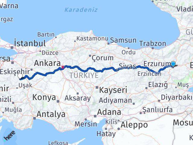 Erzurum Çavdarhisar Kütahya Arası Kaç Km - Yol Haritası